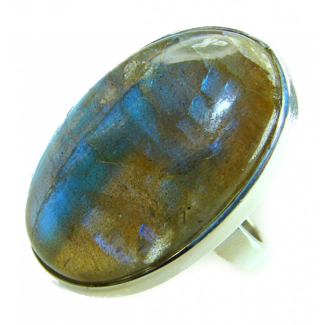 Shimmering Natural Labradorite .925 Sterling Silver handcrafted Large ring size 8 adjustable