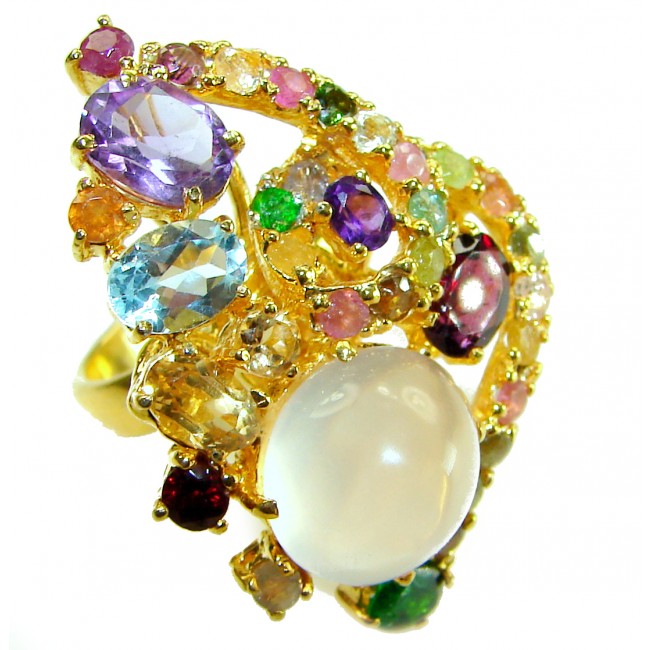 Marie Antoinette's STYLE authentic 22.5 carat Brazilian Rose Quartz 18K Rose Gold over .925 Sterling Silver handcrafted Statement ring; s. 7