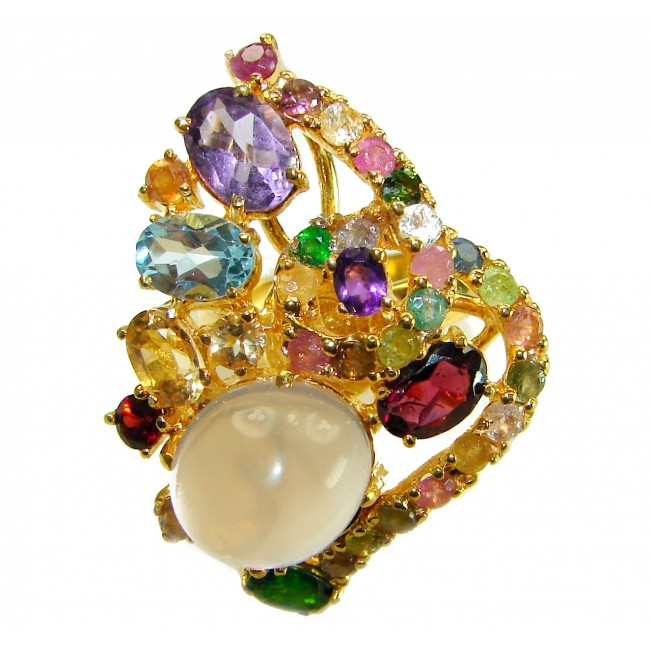 Marie Antoinette's STYLE authentic 22.5 carat Brazilian Rose Quartz 18K Rose Gold over .925 Sterling Silver handcrafted Statement ring; s. 7