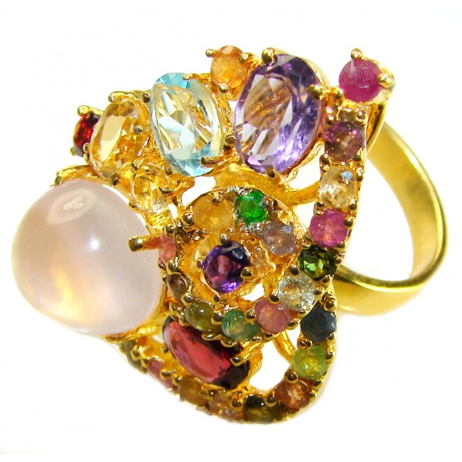 Marie Antoinette's STYLE authentic 22.5 carat Brazilian Rose Quartz 18K Rose Gold over .925 Sterling Silver handcrafted Statement ring; s. 7