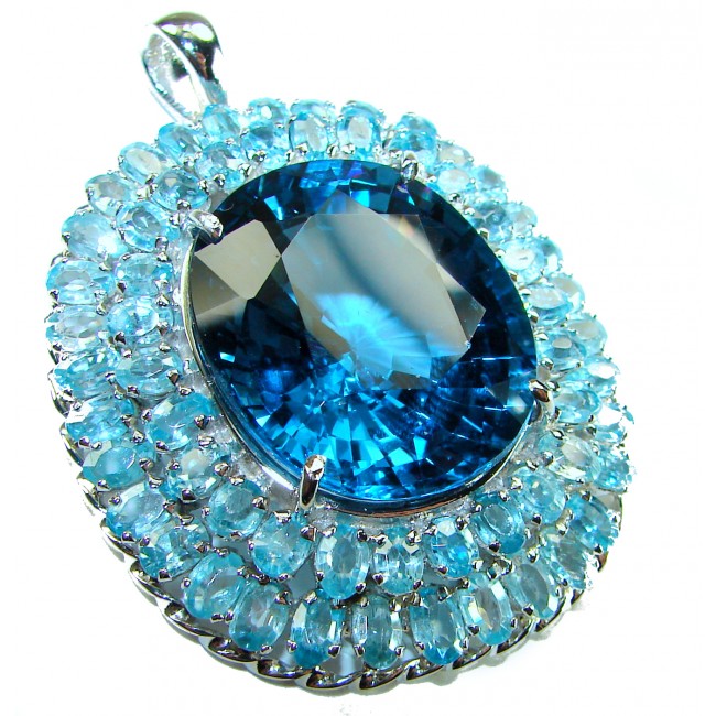 Pacifica - 44.5 carat London Blue Topaz .925 Sterling Silver handmade Pendant - Brooch