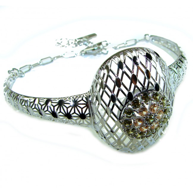 Aphrodite - Solid 4.5 multicolor Sapphire .925 Sterling Silver handcrafted Bracelet - Side view of Aphrodite bracelet in multicolor sapphire and sterling silver