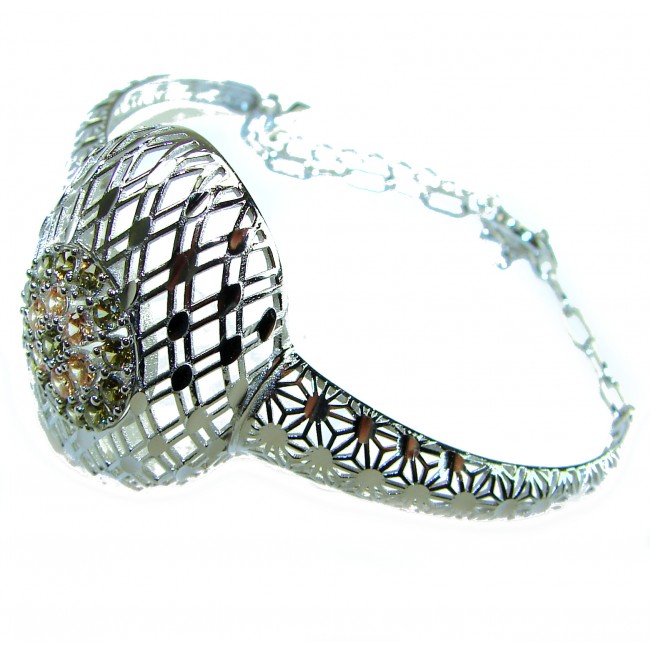 Aphrodite - Solid 4.5 multicolor Sapphire .925 Sterling Silver handcrafted Bracelet - Side view of Aphrodite multicolor Sapphire sterling silver bracelet