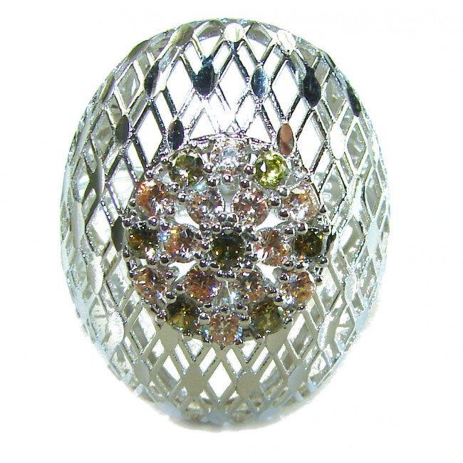 Aphrodite - 2.6 carat yellow Sapphire .925 Sterling Silver handcrafted ring size 8 - Close-up of Aphrodite ring with yellow sapphires in sterling silver.