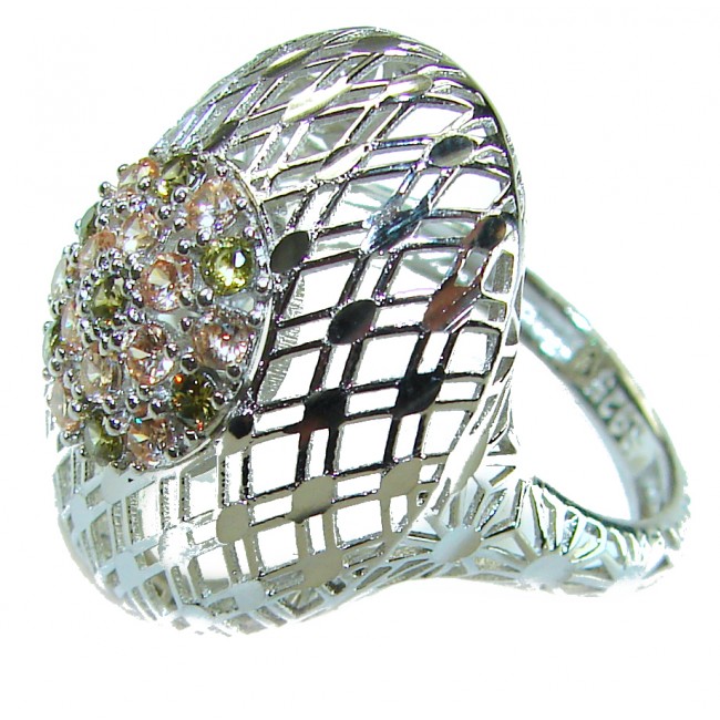 Aphrodite - 2.6 carat yellow Sapphire .925 Sterling Silver handcrafted ring size 8 - Side view of Aphrodite ring with yellow sapphires and sterling silver.