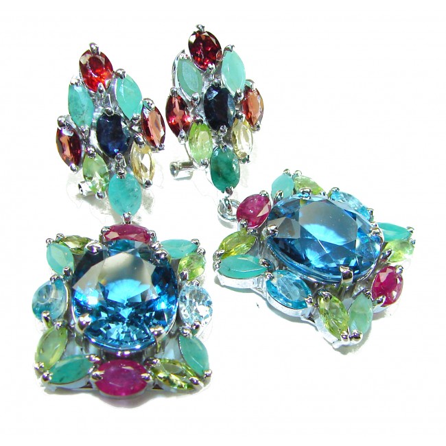 ALEXANDRA 46.5 carat London Blue Topaz .925 Sterling Silver handmade Statement earrings - photo 4