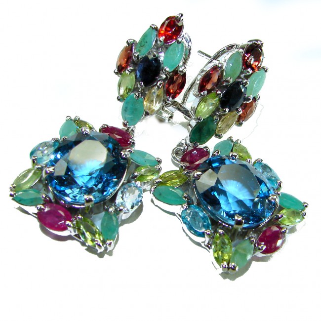 ALEXANDRA 46.5 carat London Blue Topaz .925 Sterling Silver handmade Statement earrings - photo 3