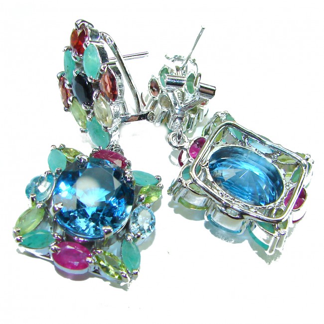 ALEXANDRA 46.5 carat London Blue Topaz .925 Sterling Silver handmade Statement earrings - photo 2