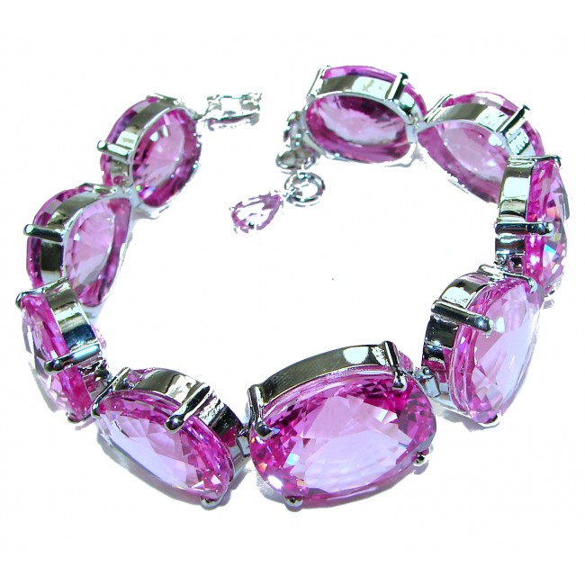 Tiffany - Magnificent Pink 225.5 carat Pink Sapphire RHODIUM OVER .925 Sterling Silver handcrafted Heavy Bracelet