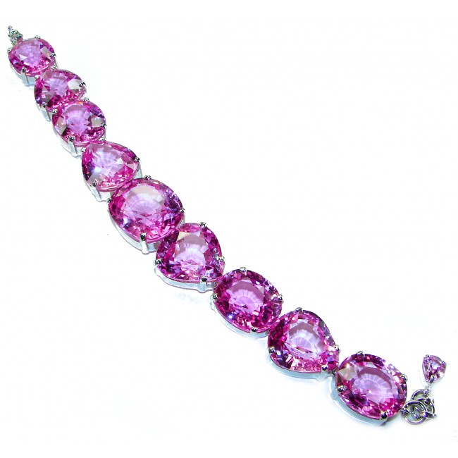 Tiffany - Magnificent Pink 225.5 carat Pink Sapphire RHODIUM OVER .925 Sterling Silver handcrafted Heavy Bracelet