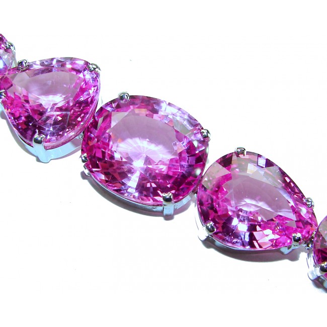 Tiffany - Magnificent Pink 225.5 carat Pink Sapphire RHODIUM OVER .925 Sterling Silver handcrafted Heavy Bracelet