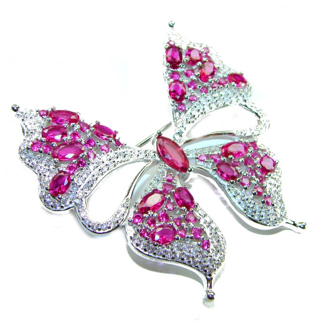 Butterfly - Vintage Design - 22.2 carat Ruby .925 Sterling Silver handcrafted Pendant & Brooch - photo 4