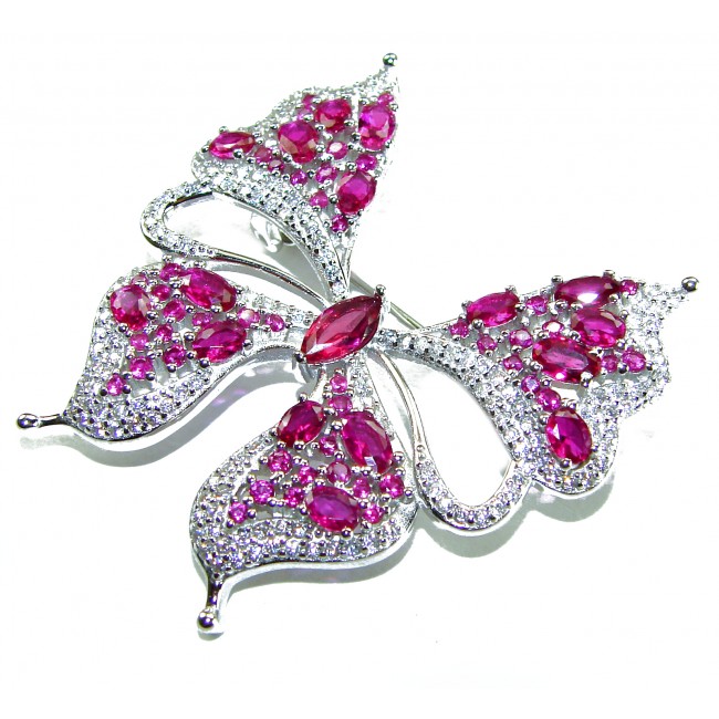 Butterfly - Vintage Design - 22.2 carat Ruby .925 Sterling Silver handcrafted Pendant & Brooch - photo 2