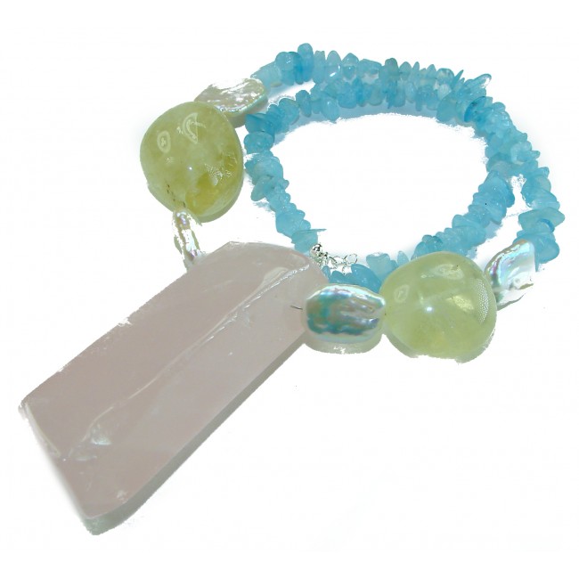 Bochic style Outstanding 255.8 carat Brazilian Rose Quartz .925 Sterling Silver handcrafted Statement necklace; 155.8 grams