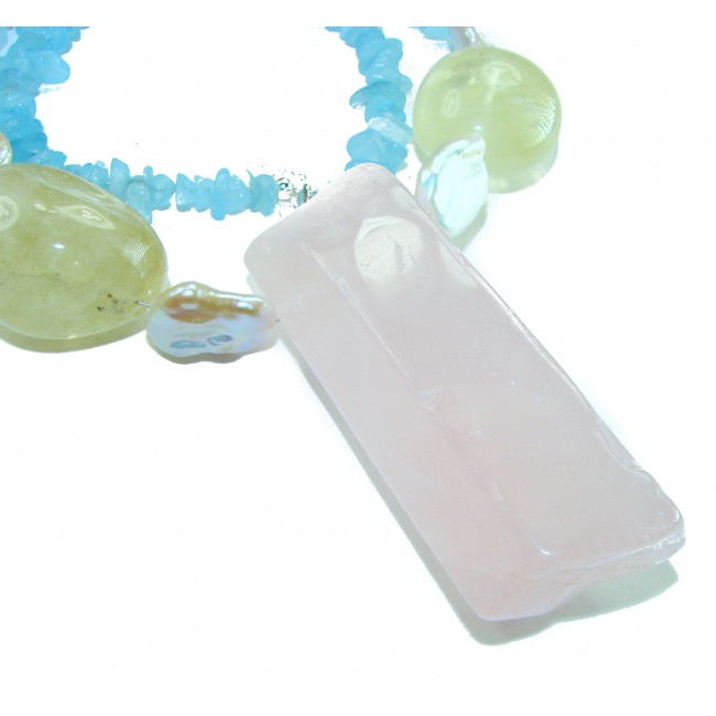 Bochic style Outstanding 255.8 carat Brazilian Rose Quartz .925 Sterling Silver handcrafted Statement necklace; 155.8 grams