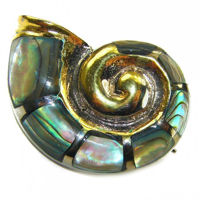 Gift of the Sea Natural Rainbow Abalone 18K Gold over .925 Sterling Silver handmade Pendant
