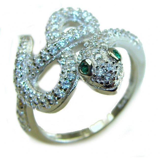 Precious Boa Snake Genuine Emerald Sapphire .925 Sterling Silver handcrafted Ring s. 7