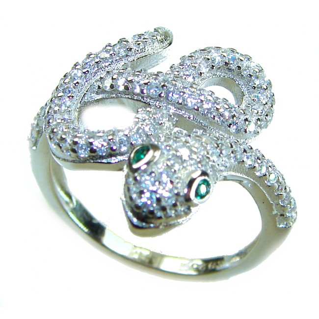 Precious Boa Snake Genuine Emerald Sapphire .925 Sterling Silver handcrafted Ring s. 7