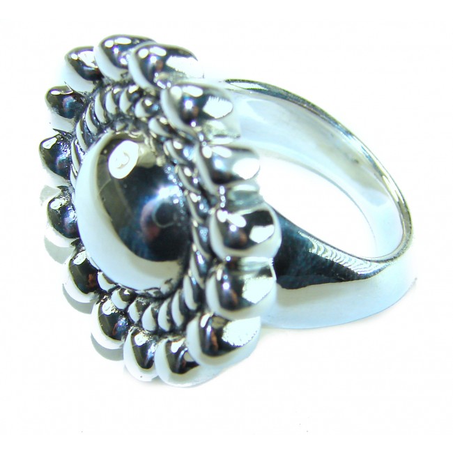 Perfection - Bali made .925 Sterling Silver handcrafted Ring s. 6 - Side view of handcrafted Bali sterling silver ring with ornate details.