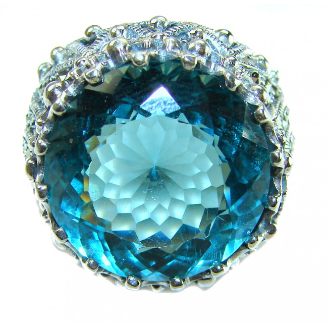 Massive Deep Blue 41.8 carat Aquamarine .925 Sterling Silver handcrafted Large ring size 9