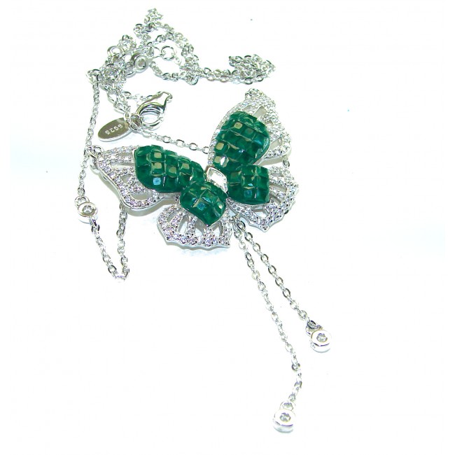 Precious Butterfly authentic 8.9 carat Colombian Emerald .925 Sterling Silver handcrafted Statement necklace