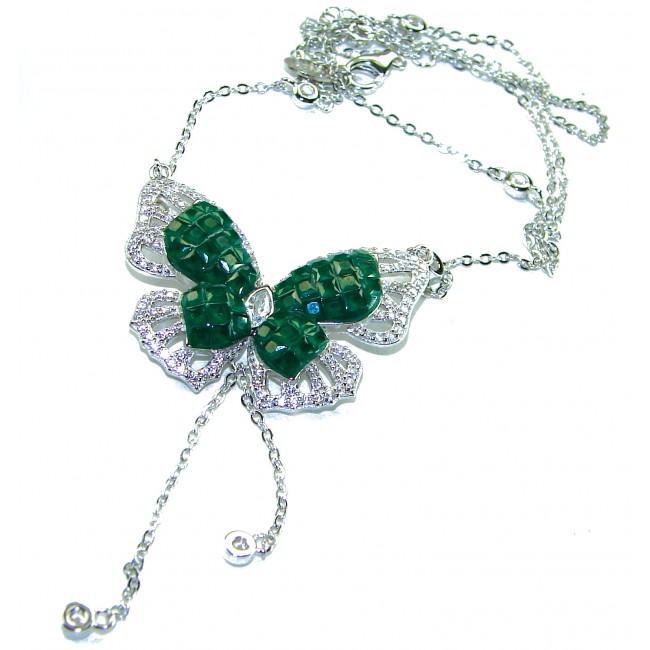 Precious Butterfly authentic 8.9 carat Colombian Emerald .925 Sterling Silver handcrafted Statement necklace