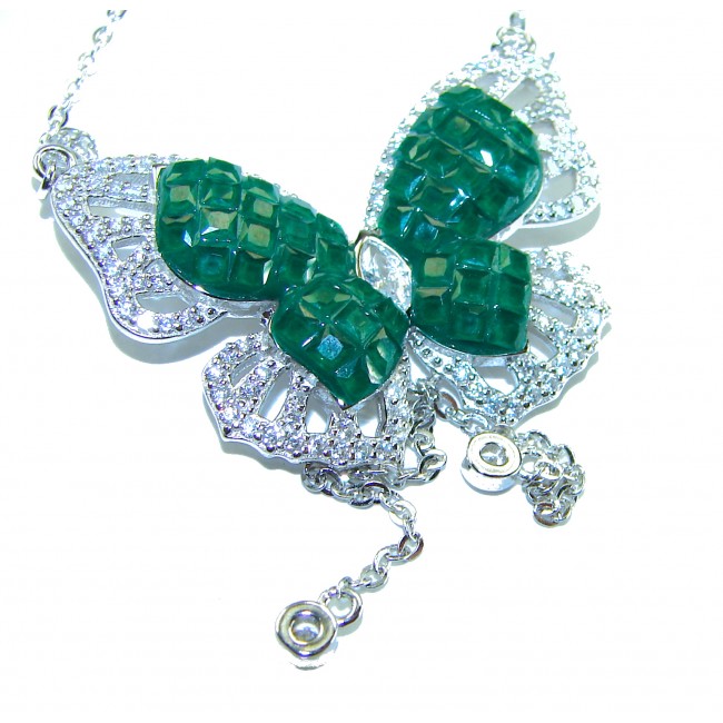 Precious Butterfly authentic 8.9 carat Colombian Emerald .925 Sterling Silver handcrafted Statement necklace
