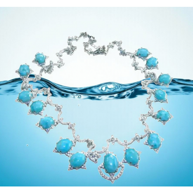 Caribbean Sky Genuine Blue Larimar 14K WHITE Gold over .925 Sterling Silver handmade Necklace