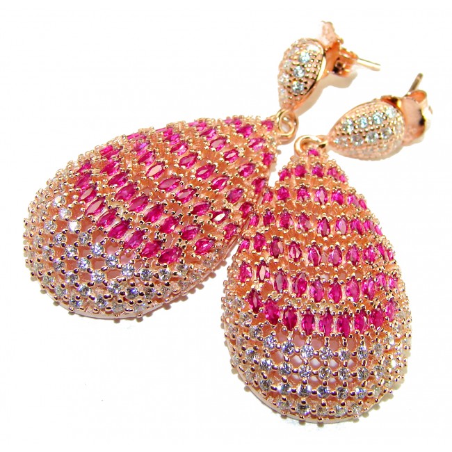 Magnificent Jewel - 17.5 carat natural Ruby 18K Rose Gold over .925 Sterling Silver handcrafted incredible earrings