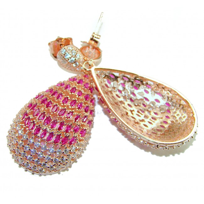 Magnificent Jewel - 17.5 carat natural Ruby 18K Rose Gold over .925 Sterling Silver handcrafted incredible earrings