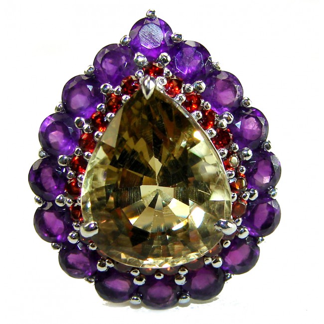 Solid 19.8 carat Genuine Lemon Quartz .925 Sterling Silver handcrafted ring size 6 3/4