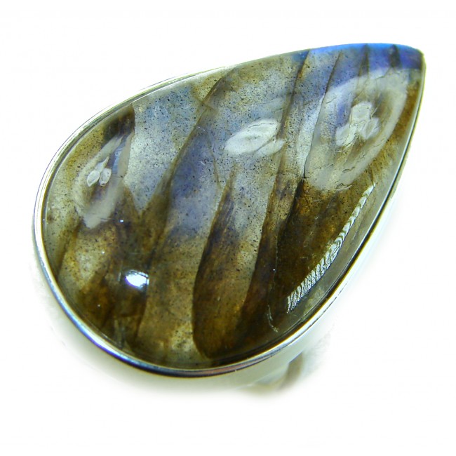 Shimmering Natural faceted Labradorite .925 Sterling Silver handcrafted Large ring size 7 adjustable