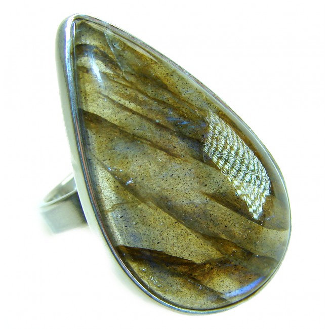 Shimmering Natural faceted Labradorite .925 Sterling Silver handcrafted Large ring size 7 adjustable