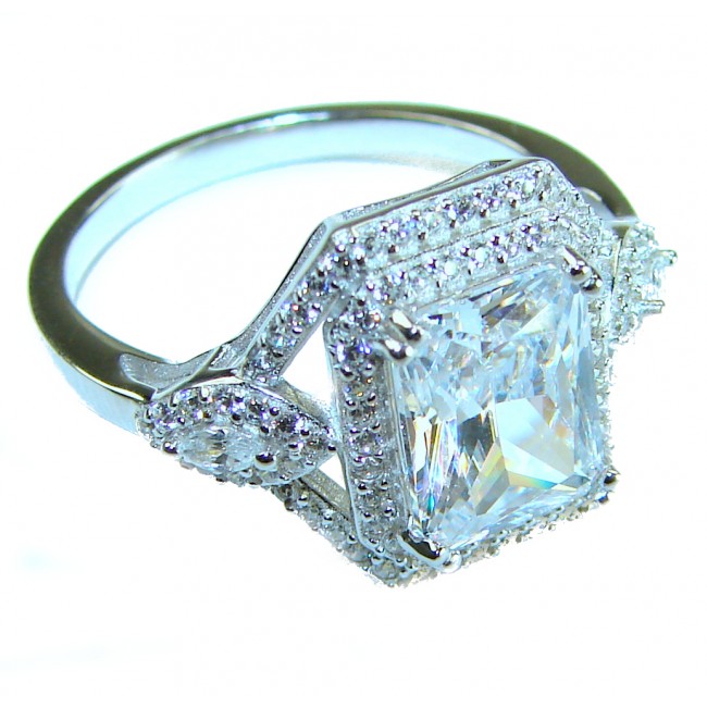 LUXURIOUS 5.2 carat White Topaz .925 Sterling Silver handcrafted Ring s. 7 1/2 - Luxurious white topaz sterling silver ring, angled view showing design details.