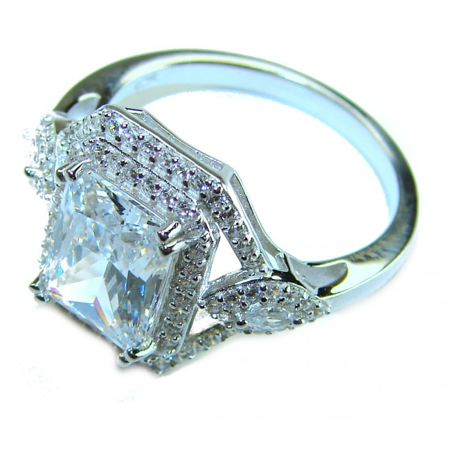 LUXURIOUS 5.2 carat White Topaz .925 Sterling Silver handcrafted Ring s. 7 1/2 - Side view of 5.2 carat white topaz ring in .925 sterling silver.