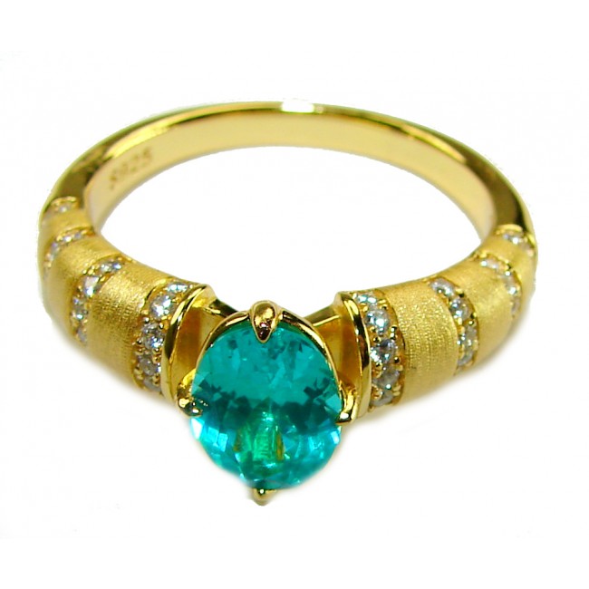 Wonderland 2.1 carat Paraiba Tourmaline .925 Sterling Silver dipped in 18K Gold Handcrafted Ring size 8