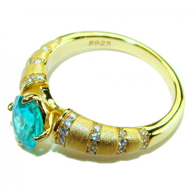 Wonderland 2.1 carat Paraiba Tourmaline .925 Sterling Silver dipped in 18K Gold Handcrafted Ring size 8