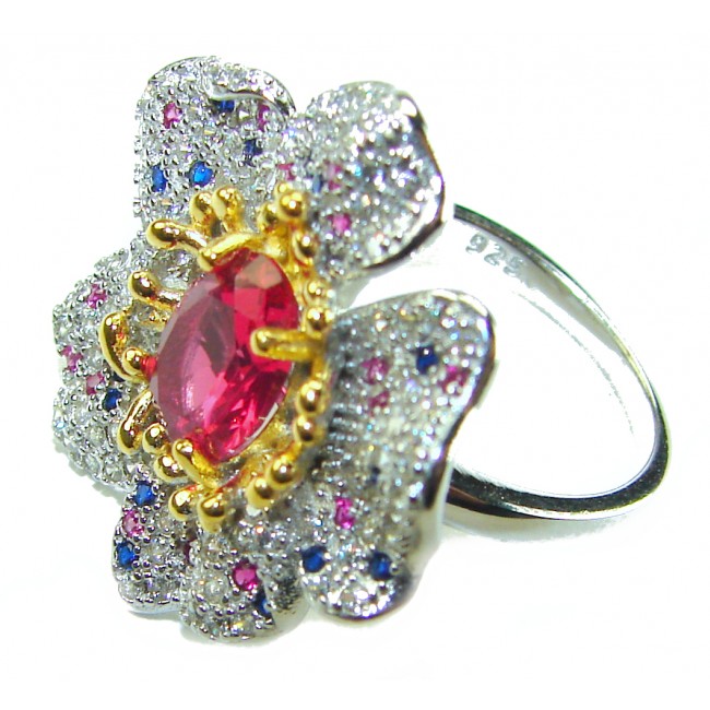4.2 carat oval cut Brazilian Pink Tourmaline 2 tones .925 Silver handcrafted Cocktail Ring s. 6 1/4