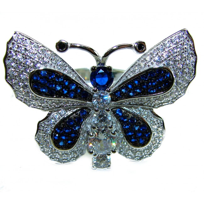 Precious Butterfly Genuine 10.5 carat Sapphire .925 Sterling Silver handmade Statement Ring size 7 1/2 - photo 3