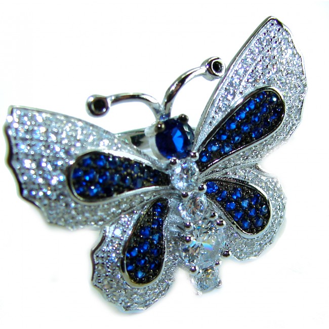 Precious Butterfly Genuine 10.5 carat Sapphire .925 Sterling Silver handmade Statement Ring size 7 1/2 - photo 2