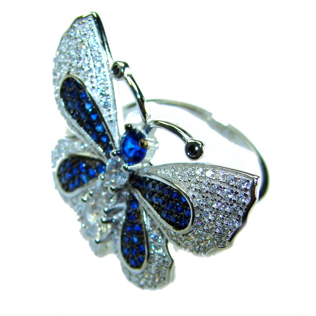 Precious Butterfly Genuine 10.5 carat Sapphire .925 Sterling Silver handmade Statement Ring size 7 1/2 - photo 1