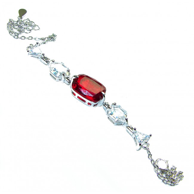 9.5 carat Ruby .925 Sterling Silver handmade Statement Bracelet - Ruby and silver bracelet with chain, top view.
