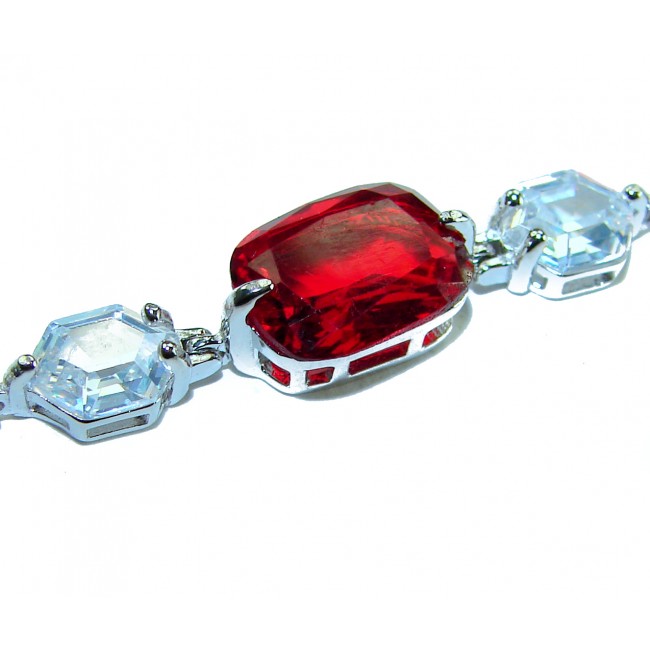 9.5 carat Ruby .925 Sterling Silver handmade Statement Bracelet - Close-up of 9.5 carat ruby and sterling silver bracelet.