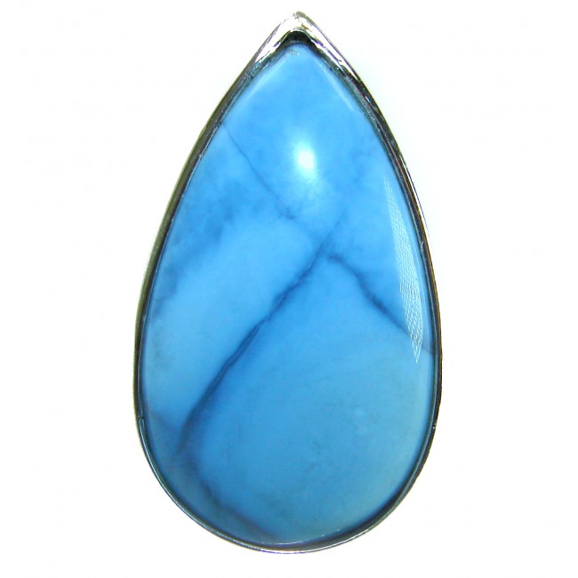 Rare and Spectacular 48.9 carat authentic Andean (Peruvian) Blue Opal .925 Sterling Silver Handcrafted Ring size 7 - Close-up of blue Andean gemstone pendant, teardrop shape.