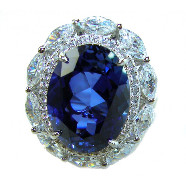 Precious Design oval cut 24.9 CARAT Tanzanite .925 Sterling Silver Statement Ring s. 8 1/4