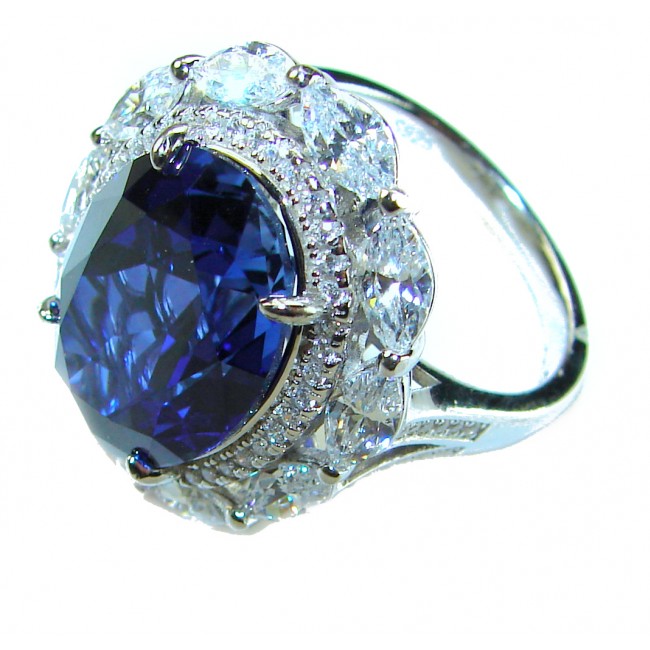 Precious Design oval cut 24.9 CARAT Tanzanite .925 Sterling Silver Statement Ring s. 8 1/4