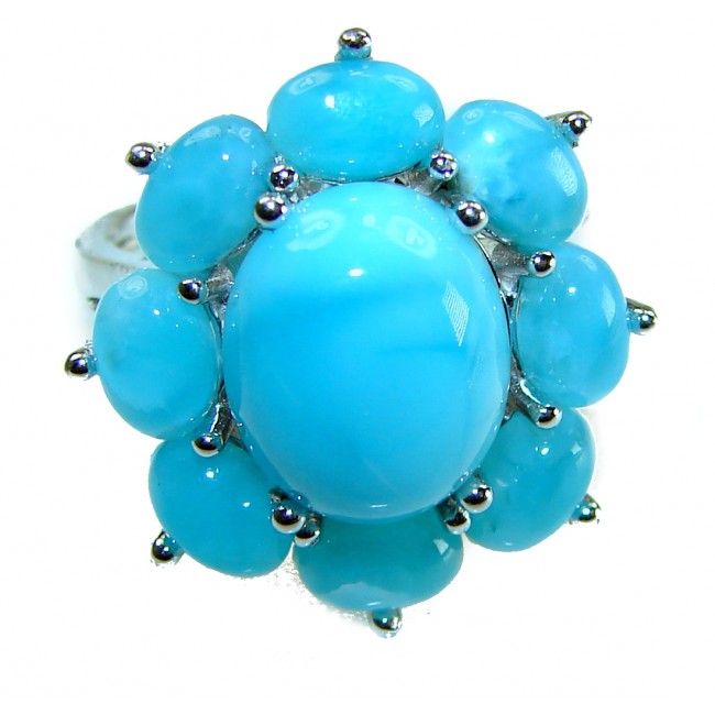 Caribbean Beauty 12.5 carat Genuine Blue Larimar .925 Sterling Silver handmade ring size 7