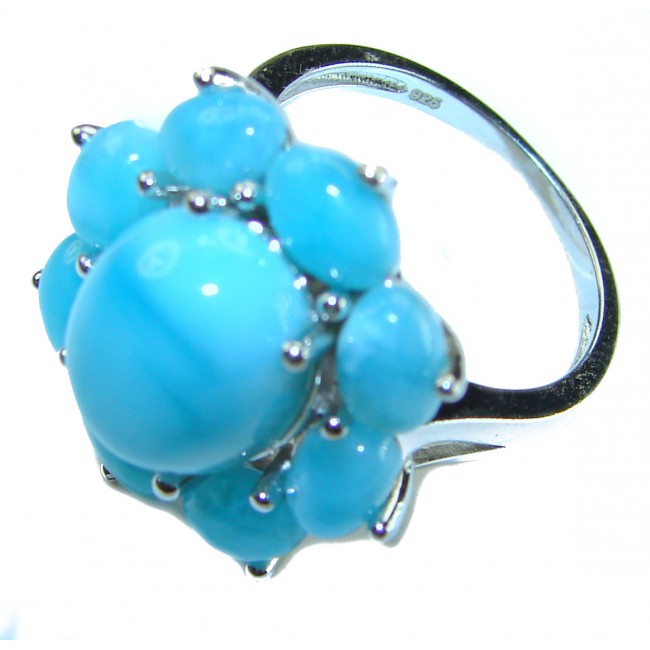 Caribbean Beauty 12.5 carat Genuine Blue Larimar .925 Sterling Silver handmade ring size 7