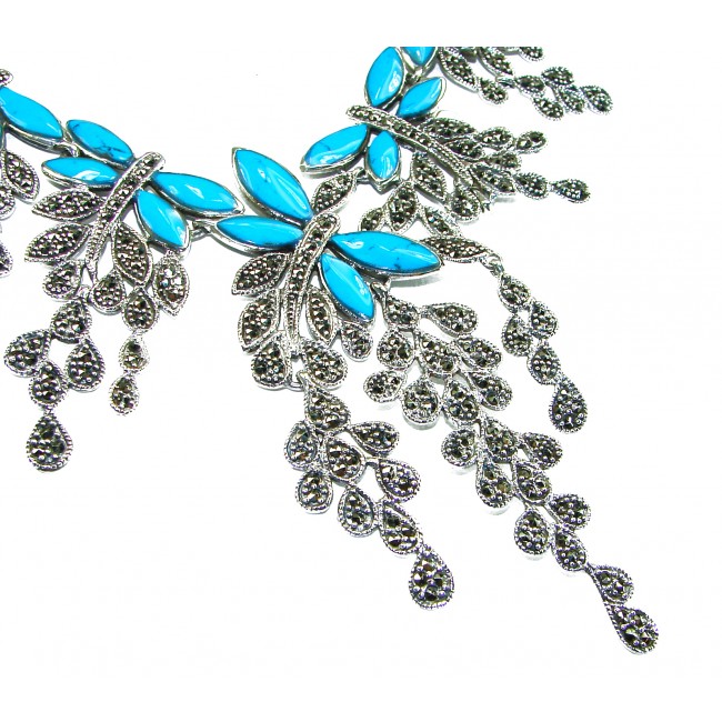 HUGE 77.9 grams Seven Butterflies design genuine Turquoise .925 Sterling Silver handcrafted Necklace