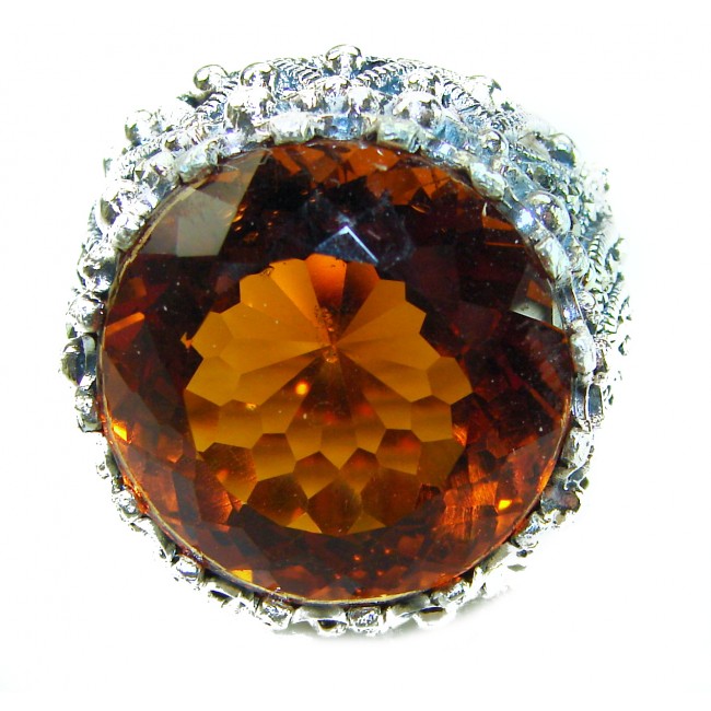 Massive 41.8 carat Orange Garnet .925 Sterling Silver handcrafted Large ring size 8